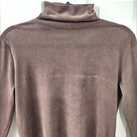 Express Fo Suede Mocha Mock Neck Long Sleeve Tee Size M - Picture 3 of 11